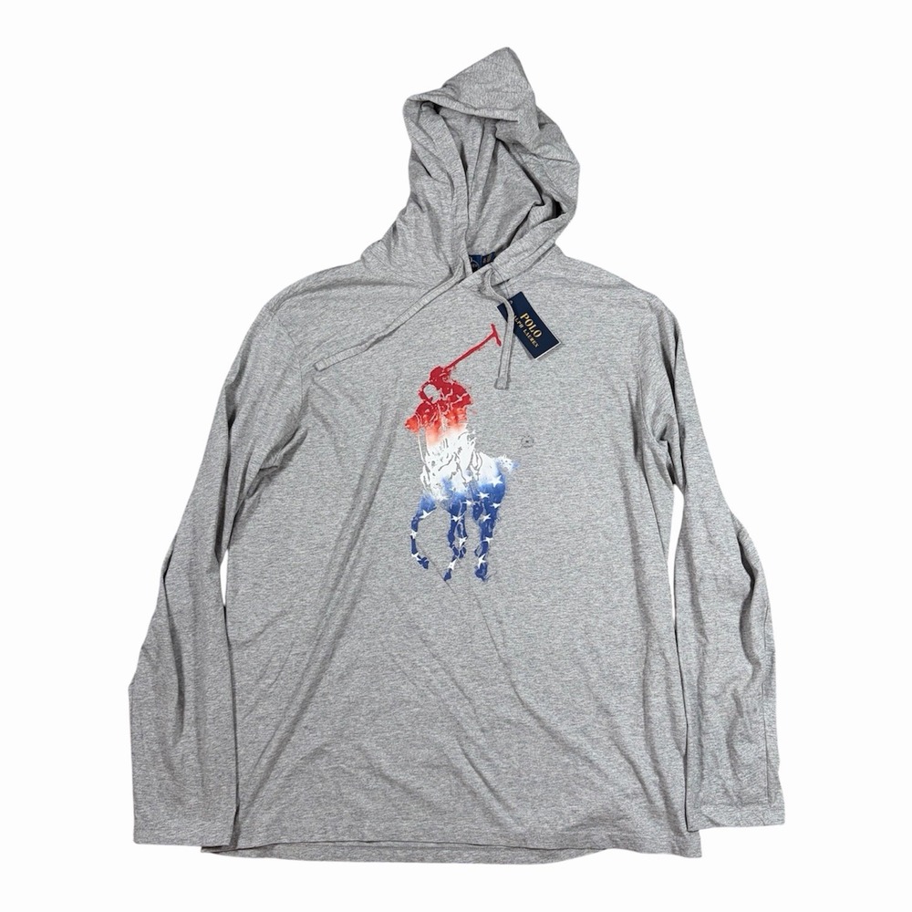 POLO RALPH LAUREN Gray Heather Americana Big Pony Hoodie Shirt Men's XL NWT